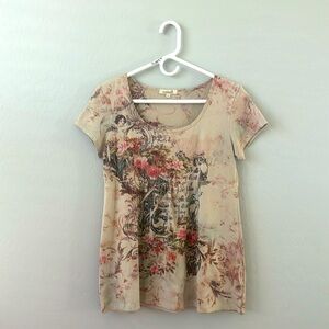 Y2K 00s OneWorld Made in USA Baby Doll Angel Script Burn Out Top Size Large P